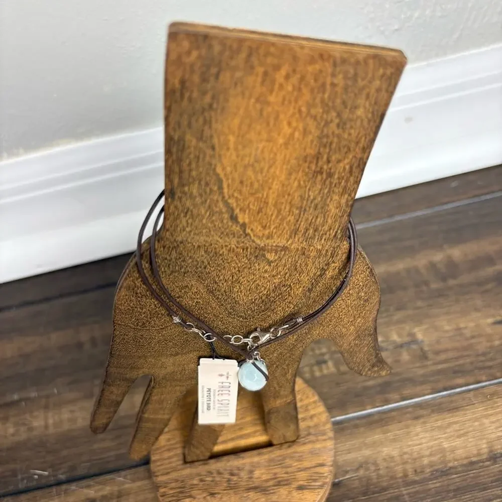 NWT Free Spirit Peyote Bird Brown Leather Bracelet with Blue Stone